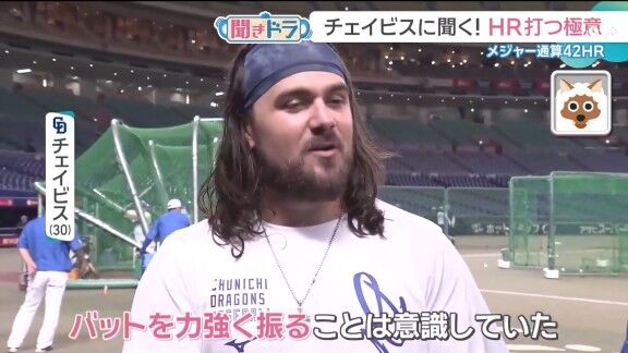 中日・チェイビス、“ホームランを打つ極意”を問われると…【動画】