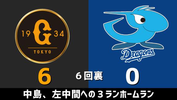 8月14日(金)　セ・リーグ公式戦「巨人vs.中日」　スコア速報