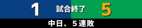 7月3日(土)　セ・リーグ公式戦「中日vs.ヤクルト」【試合結果、打席結果】　中日、1-5で敗戦…　引き分けを挟んで5連敗に…