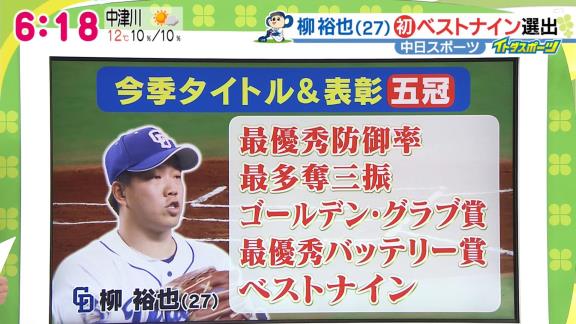 中日・柳裕也投手、タイトル獲得＆表彰されまくる