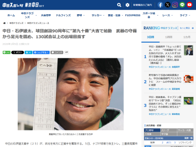 中日・石伊雄太、おみくじの結果が…