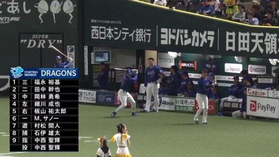 中日・田中幹也、153km/hの速球を捉えた先制ホームラン！！！【動画】