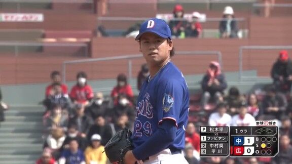 中日・松木平優太、3月7日(土) オープン戦「広島vs.中日」での登板結果