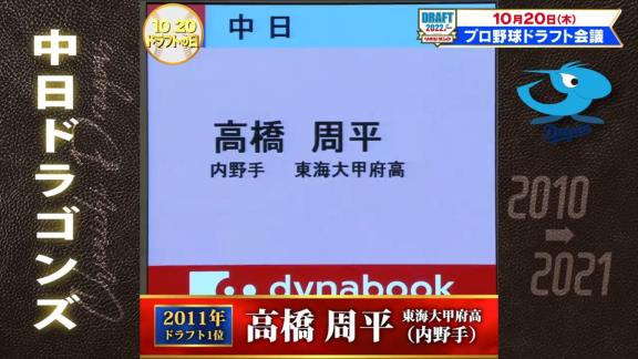 TBSプロ野球ドラフト「12球団の2010→2021ドラフト1位全部見せます。今日は中日ドラゴンズ」【動画】