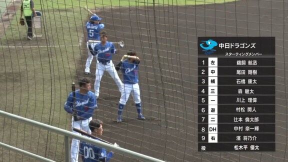 中日2軍、松木平優太が先発へ 森駿太、中村奈一輝もスタメン入り