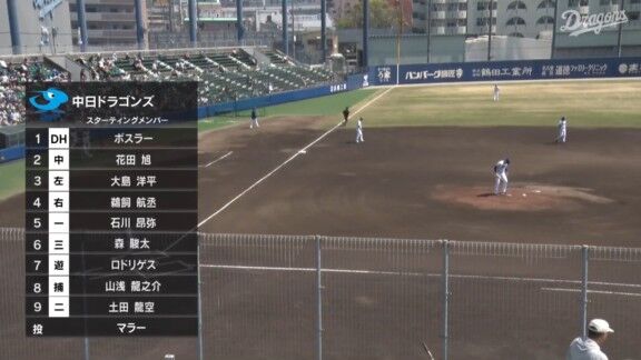 中日ドラゴンズ2軍、スタメン発表！！！　ボスラー、石川昂弥もスタメン入り