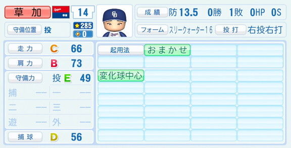 中日・草加勝、『パワプロ2026』8月20日(木)アップデートでの選手能力査定は…？