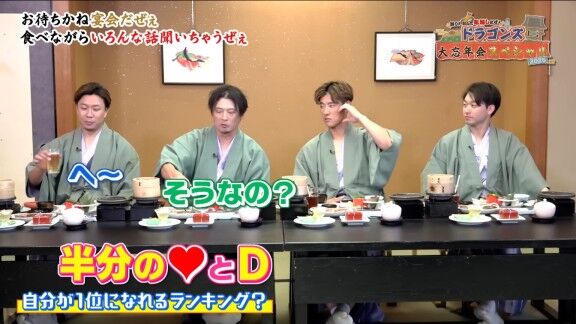中日・上林誠知「半分の♡とDっていう意味ですよ、ドラゴンズの」 涌井秀章「Dはなんの?」 上林誠知「ドラゴンズの」 涌井秀章「(笑)」