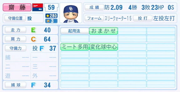 中日・齋藤綱記、9月25日(木)『パワプロ2025』アップデートでの選手能力査定