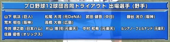 12月8日(水)　2021年プロ野球12球団合同トライアウト【投球結果、打席結果】　元中日・三ツ間卓也、武田健吾、小川龍也が参加