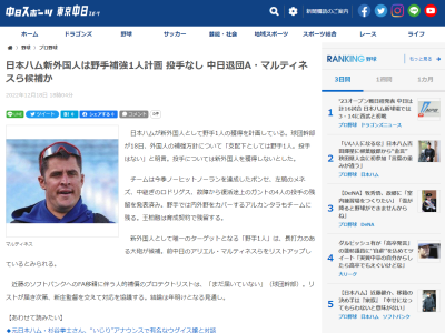 日本ハム、外国人補強は「支配下としては野手1人」と明言する