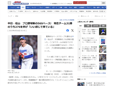 中日・松山晋也のセーブ数は“驚異的なペース”