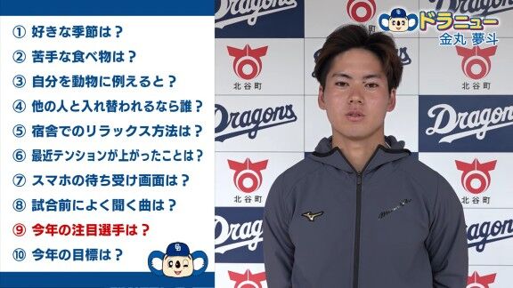 Q.今年の注目選手は? → 中日・金丸夢斗の答えは…【動画】