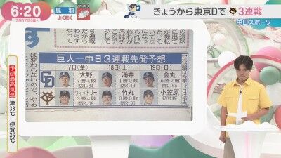 7月17日(金)からのセ・リーグ公式戦「巨人vs.中日」3連戦、両チーム先発予想6人