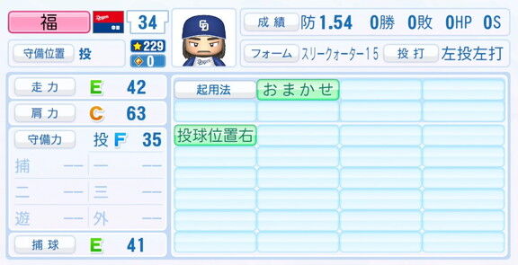 中日・福敬登、9月25日(木)『パワプロ2025』アップデートでの選手能力査定