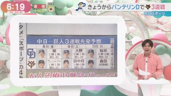 5月8日(金)からのセ・リーグ公式戦「中日vs.巨人」3連戦、両チーム先発予想6人