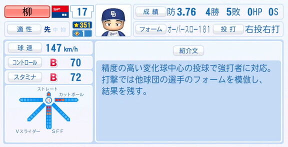 9月25日(木)『パワプロ2025』アップデート!!! 中日・柳裕也の選手能力査定