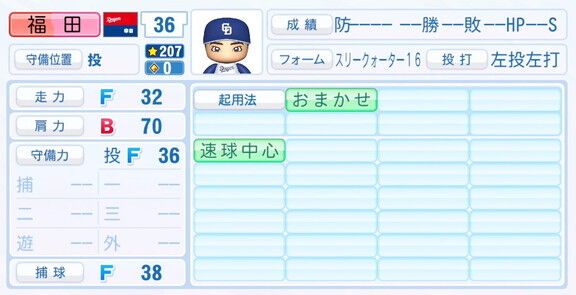 中日・福田幸之介、9月25日(木)『パワプロ2025』アップデートでの選手能力査定