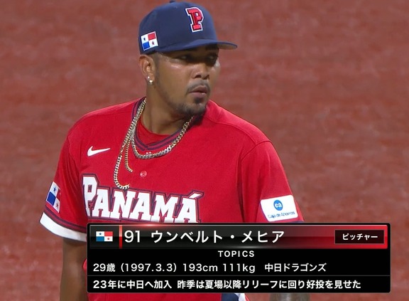 中日・メヒア、WBCパナマ代表として登板する【投球結果】