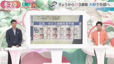 8月18日(火)からのセ・リーグ公式戦「広島vs.中日」3連戦、両チーム先発予想6人