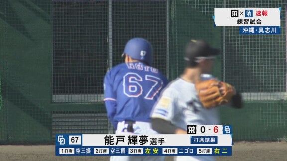 中日ドラフト4位・能戸輝夢、プロ初ヒット＆ツーベースヒットで2安打マルチヒット！！！