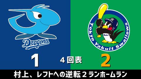 4月10日(土)　セ・リーグ公式戦「中日vs.ヤクルト」【試合結果、打席結果】　中日、2-2で引き分け…チャンス作るもあと1本が出ず…