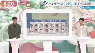 9月1日(火)からのセ・リーグ公式戦「中日vs.広島」3連戦、両チーム先発予想6人は…