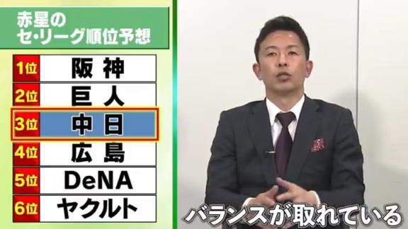 赤星憲広さんが『Going!』で発表したセ・リーグ順位予想「中日は彼の打率次第かなと思っています」【動画】