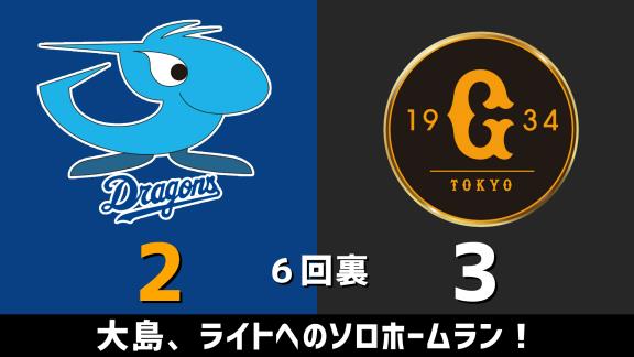 9月9日(水)　セ・リーグ公式戦「中日vs.巨人」　スコア速報