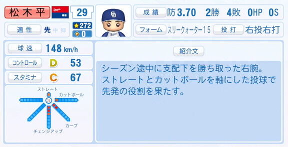 中日・松木平優太、9月25日(木)『パワプロ2025』アップデートでの選手能力査定