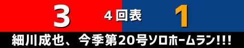 9月2日(土)　セ・リーグ公式戦「広島vs.中日」【試合結果、打席結果】　中日、1-3で敗戦…　あと1本が出ず絶好機をモノにできず、連勝ならず…