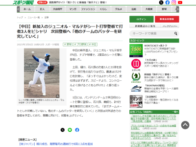 中日新助っ人・マルテ、シート打撃登板の結果