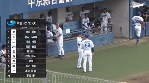 中日2軍、草加勝が先発へ 福永裕基は3番セカンドでスタメン入り