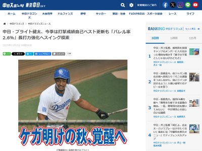 中日・ブライト健太「打球速度、スイングスピードは低くないのですが、僕はバレル率が…」