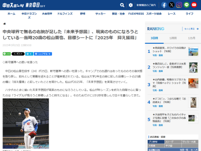 中日・松山晋也、大学2年生の時に記した目標シートの25歳の欄に…