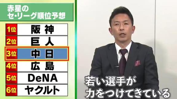 赤星憲広さんが『Going!』で発表したセ・リーグ順位予想「中日は彼の打率次第かなと思っています」【動画】