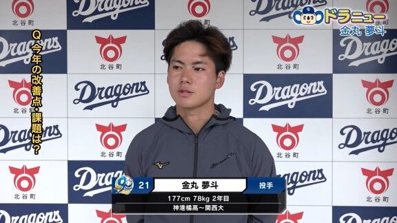 中日・金丸夢斗、今年の改善点・課題を問われると…【動画】