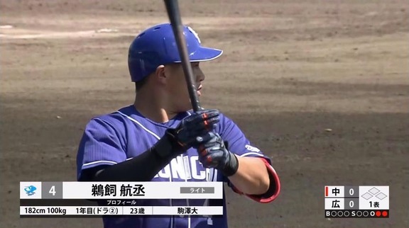中日ドラフト2位・鵜飼航丞がファームで実戦復帰！！！　ツーベースヒット含む2出塁の活躍を見せる！！！