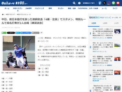 11月17日(月) 練習試合「オリックスvs.中日」で登板予定の中日投手4人