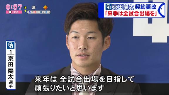 12月14日(火)　中日・京田陽太選手が契約更改　残りの未契約更改選手は…あと1選手【2021年 ここまでの全契約更改一覧】