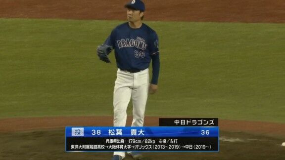 中日・松葉貴大、今日は5回1失点ピッチング