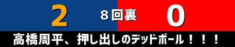 9月8日(木)　セ・リーグ公式戦「中日vs.広島」【試合結果、打席結果】　中日、2-0で勝利！　投手陣が見事な完封リレー！！！上田洸太朗がプロ初勝利を挙げる！！！