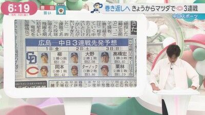 5月1日(金)からのセ・リーグ公式戦「広島vs.中日」3連戦、両チーム先発予想6人
