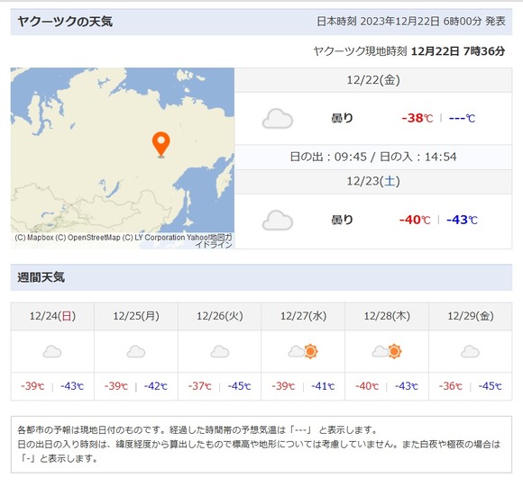 【悲報】ロシアのヤクーツクの最高気温ｗｗｗｗｗｗｗｗ