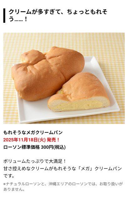 【画像】ローソンの新商品「もれそうなメガクリームパン」めちゃくちゃ美味そうｗｗｗｗｗｗｗ
