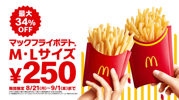 【朗報】 マクドナルドのポテトLサイズ２５０円ｗｗｗｗｗｗｗｗｗｗｗｗｗｗｗｗｗｗｗ