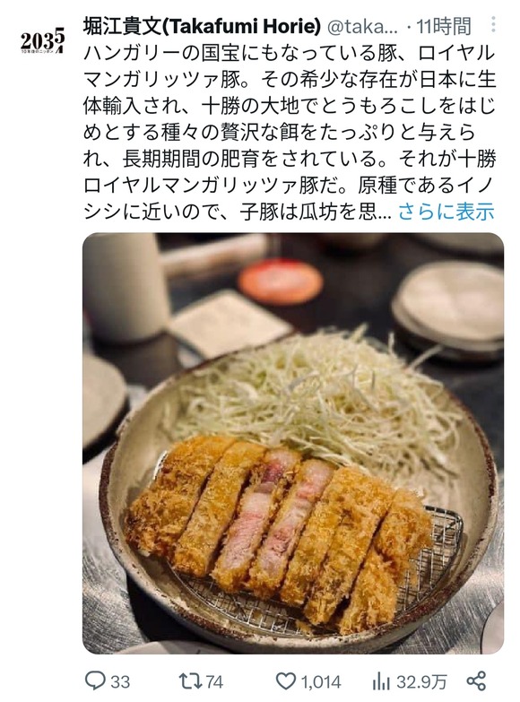 【画像】　ホリエモンの1万円のとんかつがこちらｗｗｗｗｗｗｗｗｗ