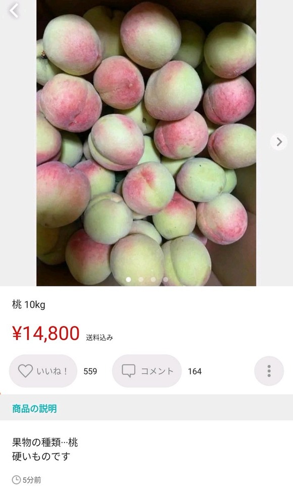 【朗報】山崎県産の桃がメルカリに出品されるｗｗｗｗｗｗｗｗｗｗｗ