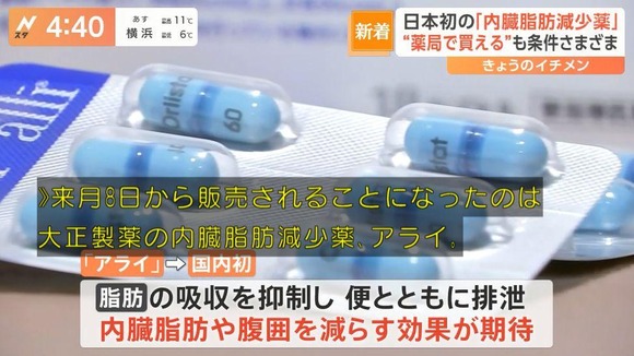 【悲報】日本初の「内臓脂肪減少薬」、デメリットがデカすぎるｗｗｗｗｗｗｗｗｗ