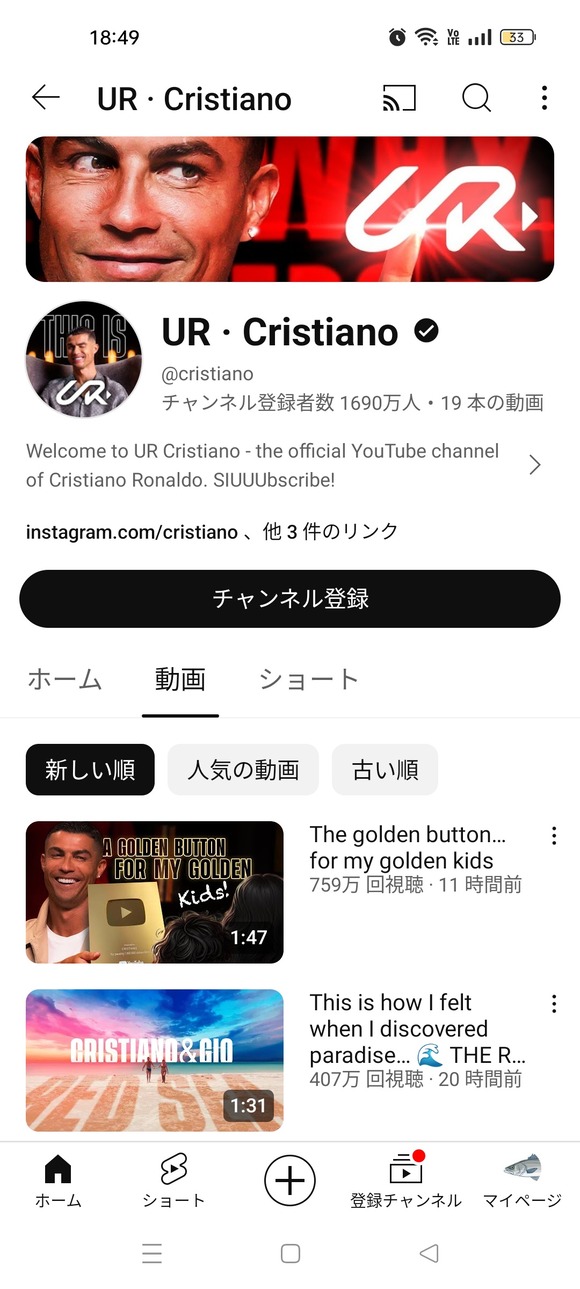 【朗報】クリスティアーノ・ロナウドさん、1日でチャンネル登録者数1690万人突破ｗｗｗｗｗｗｗｗ